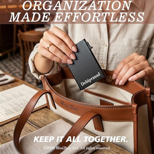 Image of Mini2buy Customized Aluminium Pop-Up Slim Card Wallet with Quick Access Button for Men & Women [Smart 6 Slot Credit /Debit ATM] RFID Blocking, Minimalist Design, Corporate Gift (9 Slot-Black)