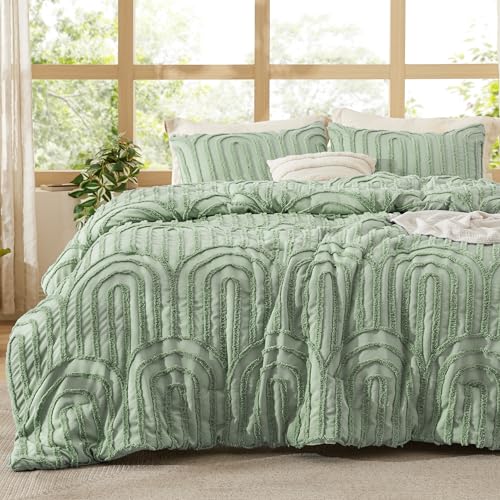 Bedsure Boho Tufted Green Comforter Set Queen Size, GentleSoft™ 3
