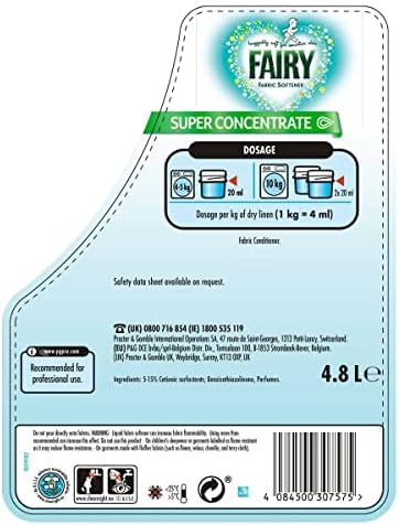 Fairy Super Concentrate Fabric Softener Conditioner, 4.8L (240 Wash)