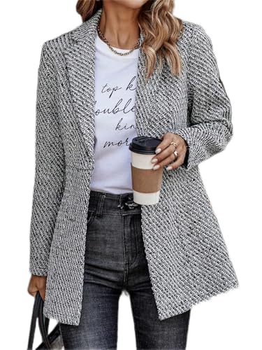 Women's Jackets Fashion Women's Lapel Collar Blazer - Casual Button Front Long Sleeve Jacket Jackets & Coats (Color : Black and White, Size : Medium)