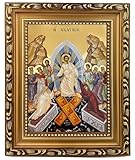 Needzo - Resurrection Icon Decent Into Hell of Christ and Lifting up Of Adam and Eve, Greek Byzantine Icon Gold Foil Gold Framed - Wall Hanging With Stand 9 3/4 Inch