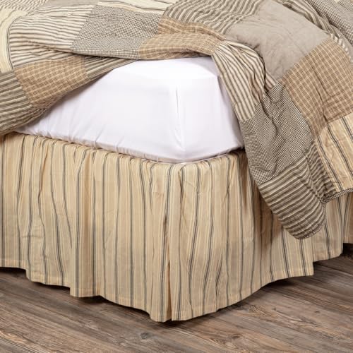 VHC Brands Farmhouse Sawyer Mill Tan Bed Skirt, King 78x80x16, Dark Creme White