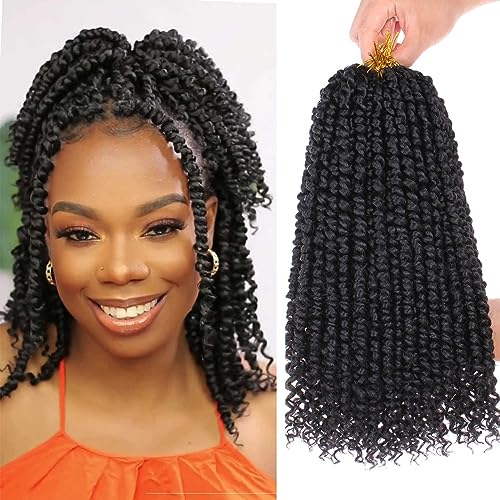 Xtrend 12 pouces Court Pré torsadé Passion Twist Cheveux 8Packs Noir Bohème Pré Boucle Synthétique Vague D'eau Cheveux Naturels Crochet Tresses Passion...