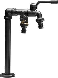 Columna de Agua de Jardín de Cobre con Doble Salida, Grifo Vertical Exterior Resistente al Frío y A Las Heladas, Fuente Jardin Exterior(Black,32CM/13IN)