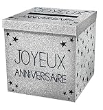 Surprisez vous - Urne joyeux anniversaire pailletée argent - 20 x 20 x 20 cm