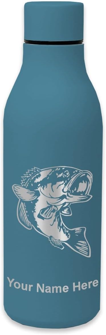 LaserGram Double Wall Stainless Steel Water Bottle, Bass Fish, Personalized Engraving Included