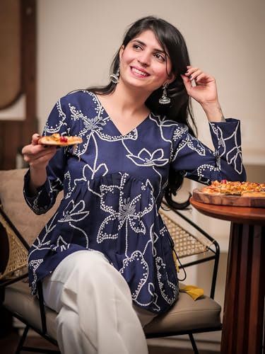 Image of Youthnic Women's Poly Rayon Printed Alia Cut Peplum Top | Top for Office | Women's Tunics | Short Kurti Women| Regular Fit