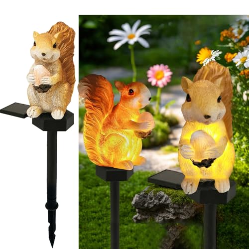 YZYOE Lumière de noix pin solaire d'écureuil, résine de décoration jardin mignonne lampe sol animale, lumières LED sans fil au crépuscule à l'aube imperméable.