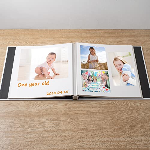 HenPisen Large Photo Album Self Adhesive Scrapbook Album for 4×6 5×7 8×10 Pictures DIY Magnetic Linen Cover Album 60 Pages for Family Wedding Gifts with Metal Pen and Plastic Board