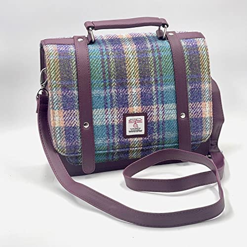 Ladies Messenger Bag with Adjustable Cross Body Strap,100% Harris Tweed & Vegan Leather, 8.6' x 8.4' x 2.7'4