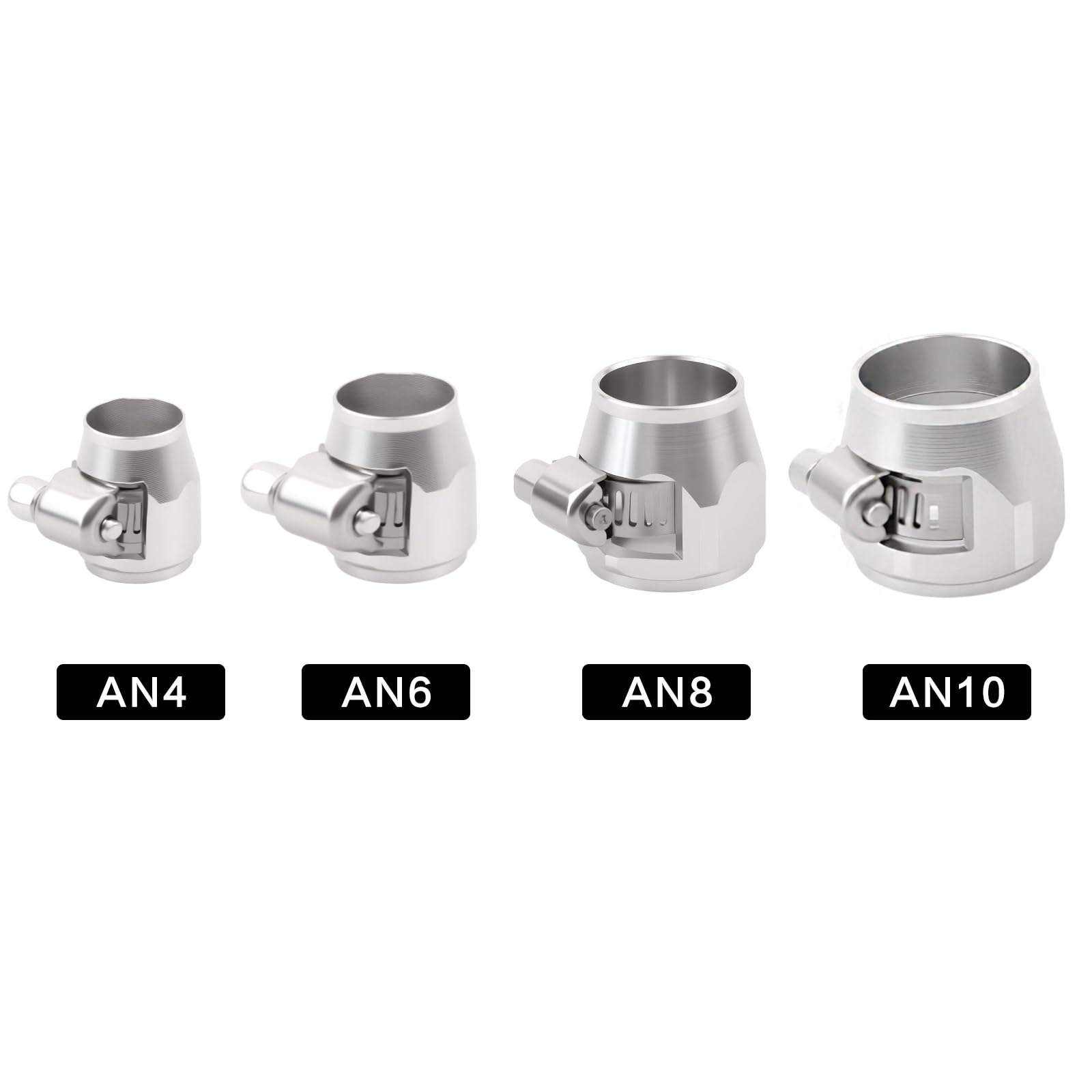 Morsetto per tubo flessibile in alluminio, universale, finitura cromata rossa, set da 4 pezzi per tubi in acciaio inossidabile e gomma, modello (argento, 10 AN)