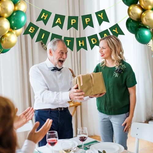 Image of Green Happy Birthday Banner,Dark Green and Gold Party Decorations Sigh for Decor,Backdrop Birthday Party Supplies,No DIY for Girls Boys Kids and Women Party Hanging(Pre-Strung,16ft)