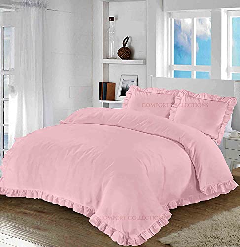 Comfort Collections Santiago Ruffle Frill Edge Design Plain Duvet Cover and Pillow Cases Bedding Set Blush Pink King 230cm x 220cm Approximate