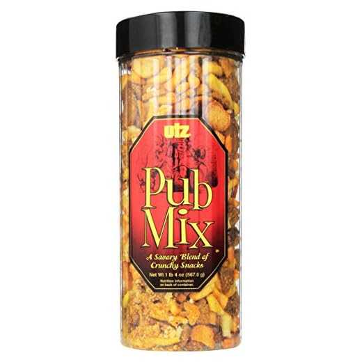 Utz Pub Mix - 20 Ounce Barrel - Savory Snack Mix, Blend of Crunchy Flavors for a Tasty Party Snack - Resealable Container - Cholesterol Free and Trans-Fat Free