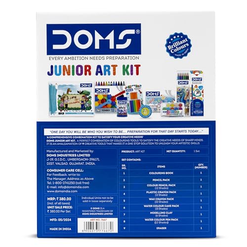 Doms Jonior Art Kit | Comes With Transparent Zipper Bag | Perfect Value Pack | Kit For School Essentials | Gifting Range For Kids | Combination of 8 Stationery Items - Image 4