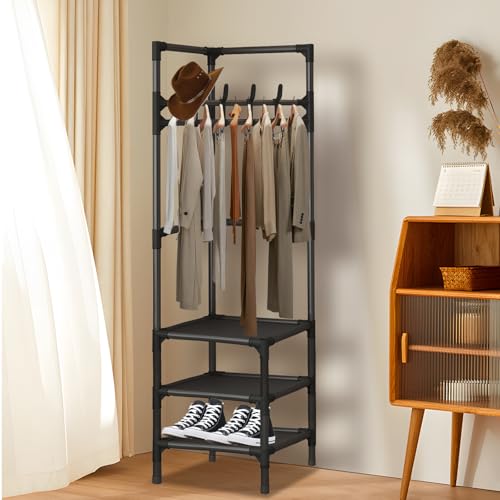 ZHTLTHZ Garderobenständer Eckgarderobe,Kleiderständer Mit 3 Ablagen, Multifunktionales Design, Herrendiener Schlafzimmer,Geeignet Für Kleidung, Hüte Black ZHTLTHZ Garderobenständer Eckgarderobe,Kleiderständer Mit 3 Ablagen, Multifunktionales Design, Herrendiener Schlafzimmer,Geeignet Für Kleidung, Hüte Black