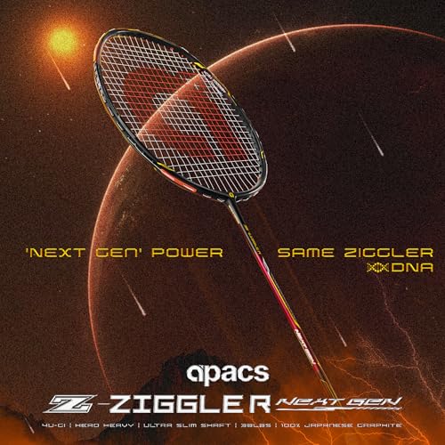 Image of Apacs Z-Ziggler Next Gen (Unstrung) | 38lbs max Tension | Ultra Slim Shaft | 100% Japanese Graphite | (4U) Head Heavy Balance | Aerodox Frame | Made in Vietnam Badminton Racket with Cover (Black)