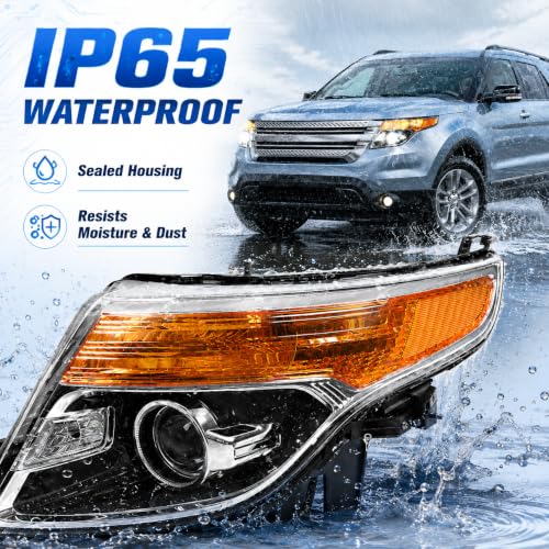 Halogen Headlight Assembly Compatible with 2011-2015 Ford Explorer, Left Driver Side Headlamp, Includes High/Low Beam, Turn Signal & Position Light Bulbs, Replaces BB5Z-13008-N FO2502301 by VVYD - Used condition - Image 6