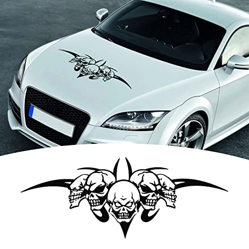 Bilisin Five Skull Head Pattern Car Hood Stripe Sticker Auto Racing Sport Body Side Stripe Skirt Roof Hood Decal Amusing Decoration For All Cars Vinyl Bumper Decal Black #TOP4