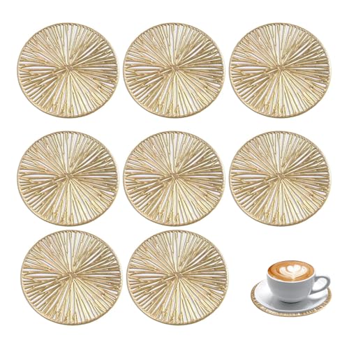 ARYIMYDP 8 Pezzi Sottobicchieri, Riutilizzabili e Resistenti Calore, Sottobicchieri con Motivi Geometrici, per Cucina, Soggiorno, Camera Letto, Ufficio, Caffetteria o Bar (10 cm di Diametro, Dorati)