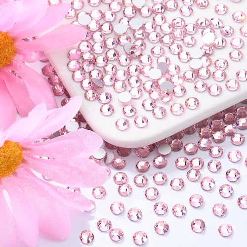 Image of Pink Flatback Rhinestones, Glass Rhinestones for Nail Art and Craft, Glue Fix, Loose Crystal Gemstones(Pink, SS8, 1440pcs, 2.3-2.5mm)