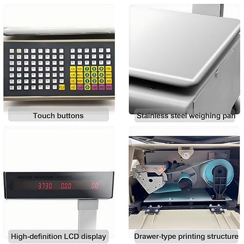 Commercial Label Printing Scale with Receipt Printer, Electronic Food Scale for Retail & Market, Dual LCD Displays, 33lb/15kg Capacity, Accurate Weighing Solution.