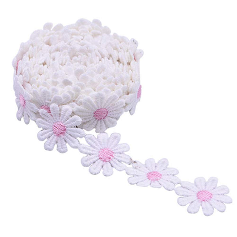 3 Yards Daisy Flower Polyester Applique Lace Trim Wedding Dress Sewing Costume Decorating Embellishments Ribbon for Kids Wedding Party
