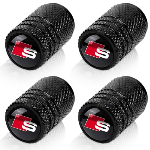 4pcs Tire Valve Stem Caps, Compatible with Audi S Line S3 S4 S5 S6 S7 S8 SQ2 SQ5 SQ7 SQ8 Series Stem Cap Universal Car Air Cover Car Accessories for Cars, SUV, Truck, Motorcycles Black