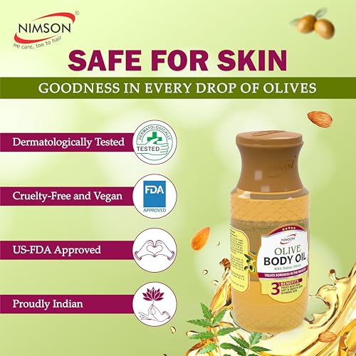 Image of Nimson Olive Body Massage Oil - 500ml x 2 | Deep Moisturization & Soothing Relief | Hydrating Formula with Italian Olives | For Dry Skin & Radiant Glow | Ethically Sourced