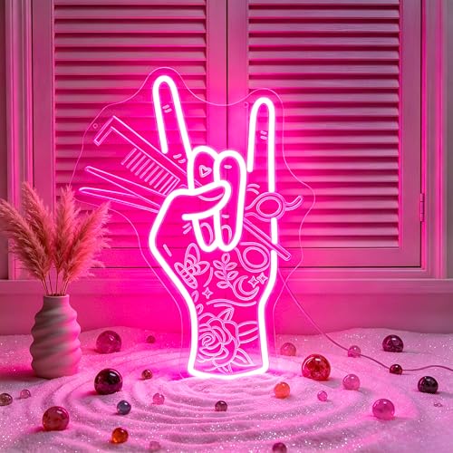 Image of Pink Neon Sign Led Neon Lights Signs for Wall Decor USB Powered Led Signs for Room Decoration-Scissor Hand