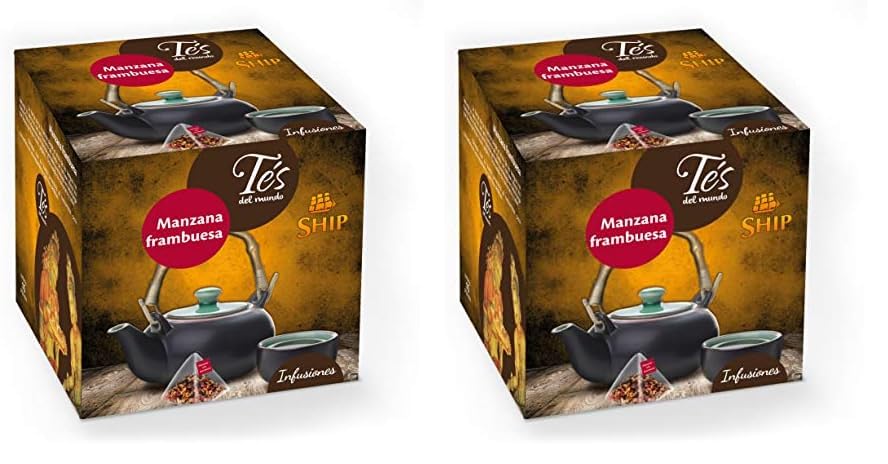 Ship - Infusión de Manzana y Frambuesa - Caja de 15 Pirámides - Con Funda - Contribuye la Pérdida de Peso y Mejora el Funcionamiento del Organismo - No Contiene Teína - Infusiones y Tés (Paquete de 2)