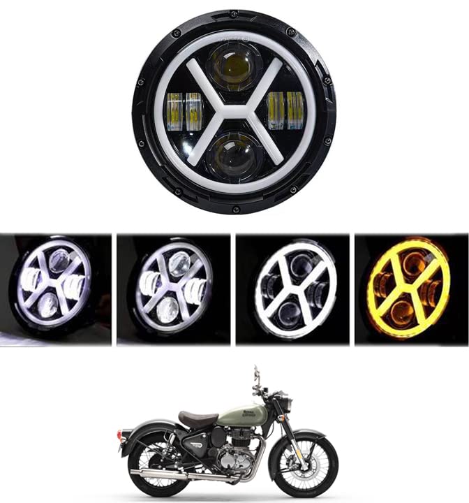 RKPSP 7" XAlphabhet LED Headlight RoyalEnfield,Classic500,Standard