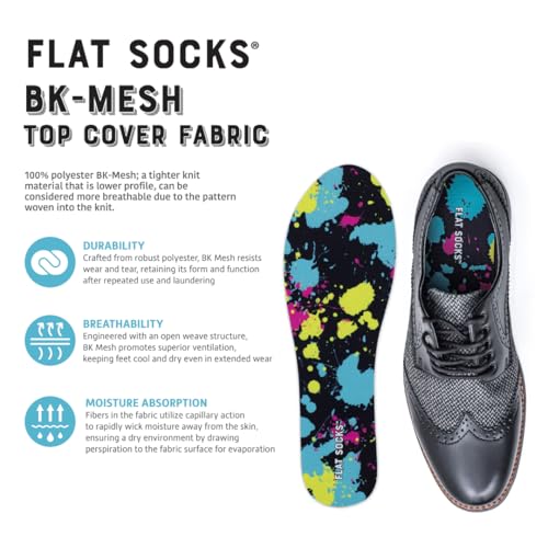 FLAT SOCKS 3 Pack Washable No Show Sockless Shoe Liners, Barefoot Show Inserts for Women and Men, Non Slip, Odor Control, Black, Leopard, Paint Splatter (Small)3