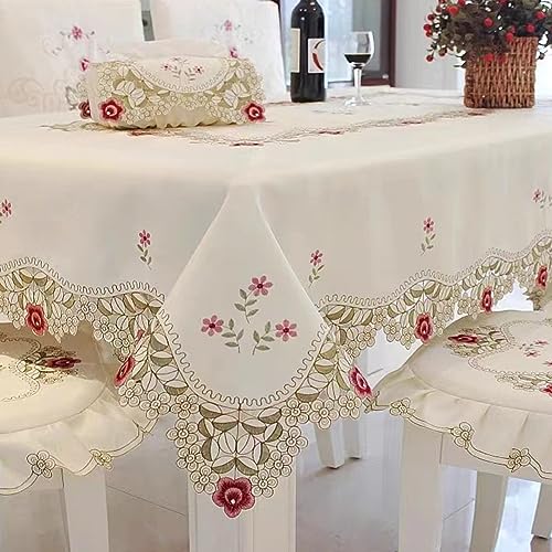 MULBESS Washable Rose Flower Embroidered Lace Tablecloth Dust-Proof Table Cloths Rectangle Fabric Table Cover for Kitchen Dinner Picnic Outdoor and Indoor Home Decor (Oblong, 57 x 84 inch) by MULBESS - Used condition - Image 2