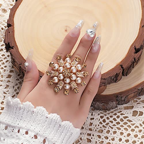 CZ Shell Pearl Rose Flower Promise Ring for Women Girls Gold Plated Expandable Adjustable Pearls Bead Cluster Exaggerated Open Wrap Rings Comfort Fit Vintage Elegant Wedding Engagement Y2K Boho Jewelry2