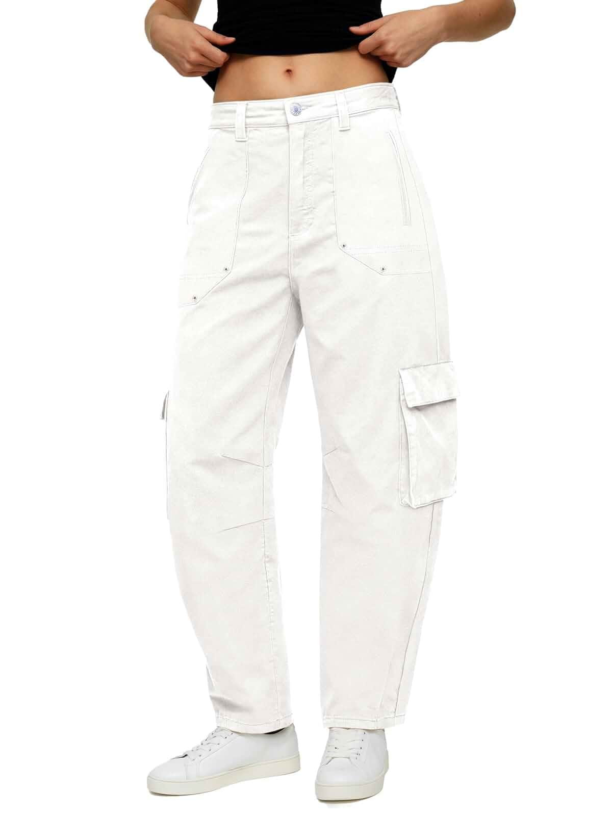 Aoysky Womens Barrel Cargo Pants High Waisted Casual Baggy Jeans Wide Leg Trendy Loose Cotton Trouser with Pockets Cargo · Regular