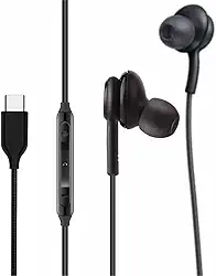 Fones de ouvido estéreo 2025 para Samsung Galaxy Z Fold6 S24 S23 S22 S21 S20, Note 10, 10+ - Projetado por AKG - com microfone e conector tipo C remoto de volume - preto