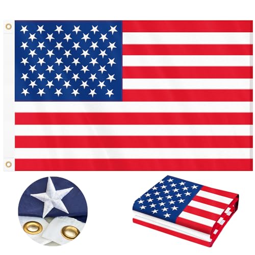 American Flag 3x5 FT Outdoor, Double Sided Heavy Duty 210D Oxford Fabric, Embroidered Stars and 4 Rows Stitching Fly Ends with 2 Brass Grommets, USA National Country Flag for Wall Indoor Home Garden