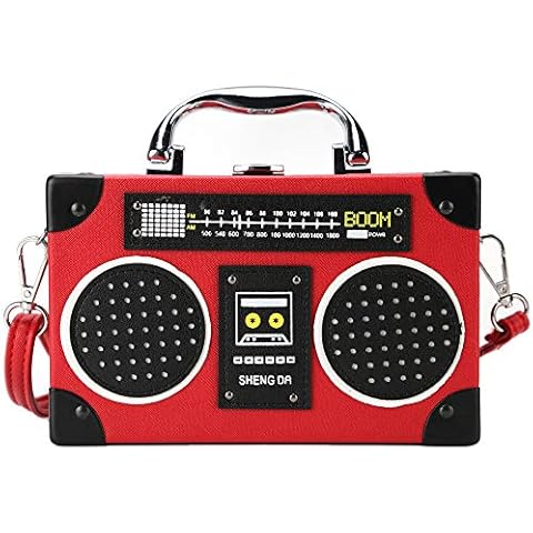 Ondeam Vintage Radio Shaped Bag,PU Elegant Evening Crossbody Handbag for Women, Red, M Cover