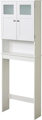Miniatura 6 de Zenna Home Protector de espacio sobre el inodoro, almacenamiento de baño, con puertas de vidrio y 3 estantes, color blanco