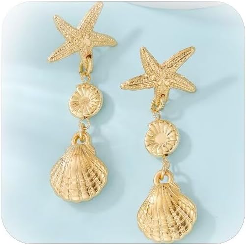 Shell Earrings for Women Gold Silver Starfish Seashell Drop Ocean Beach Outfits for Women Fashion Accessories Gifts