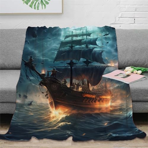 Couverture chaude plaid bateau pirate pour couchage adulte et voyage