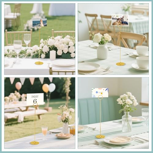 ERYTLLY 16PK Place Card Holders 12 Inch Table Number Holders Table Card Holders Steel Card Holders for Birthdays,Weddings,Photos, Food Signs, Memo Notes, Restaurants (Gold) - Thumbnail 4