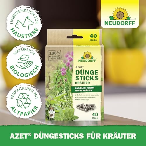 Neudorff Azet DüngeSticks für Kräuter – Bio Kräuterdünger sorgt für kräftiges Wachstum und aromatische Kräuter mit 2 Monaten Langzeitwirkung, 40 Stück, Braun