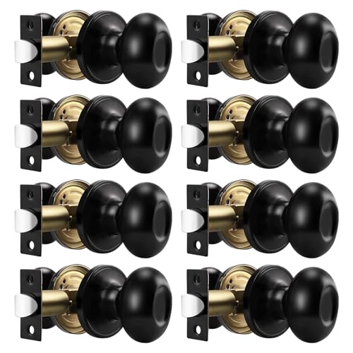 Gobrico 8 Pack Oval Door Knobs Matte Black Interior Door Knobs and Handles Egg Shaped Passage Door Handles for Closet Hallway