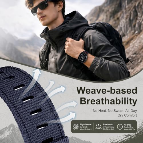 Image of Tactical Nylon Bands for Apple Watch Ultra 3 2 Band Series 11-1 /SE Men | Rugged Breathable Fabric, Nato Sport Strap, Adjustable Wristband with Metal Buckle for iWatch 49mm 46mm 45mm 44mm 42mm, M