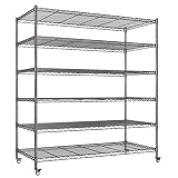 AIRAJ Scaffale di Stoccaggio Largo 118 CM con Ruote,Scaffale Metallico a 6 ripiani in Rete Metallica,Capacità di carico 1700 kg,Scaffale Metallo Garage,Altezza Ripiani Regolabile,118W×46D×204H CM