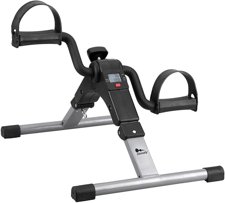 Himaly Folding Mini Pedal Exercise Bike - Portable Home Office Under Desk Stepper - Arm Leg Workout - Adjustable Resistance - LCD Display - Black