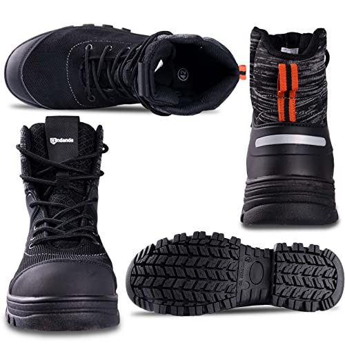 Andanda Steel Toe Boots For Men 6 Inch Indestructible Work Boots Puncture Proof Non Slip Construction Boots Breathable Comfortable Safety Work Boots, Size 9 Black #TOP1