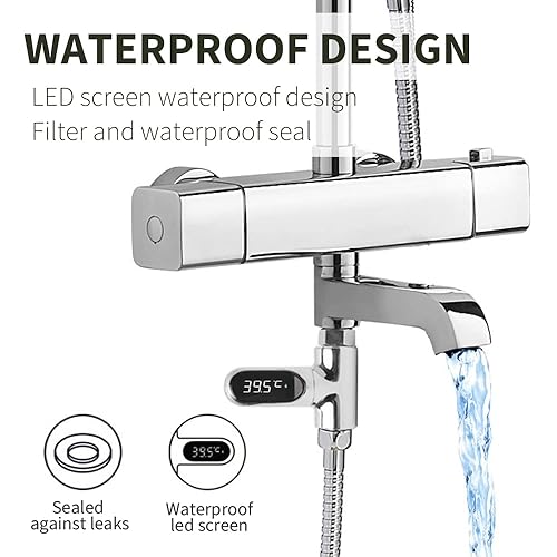 Miniatura 7 de Termómetro de ducha, pantalla digital LED, pantalla giratoria de 360°, soporte de energía de agua Fahrenheit Celsius para el hogar, baño, cocina,